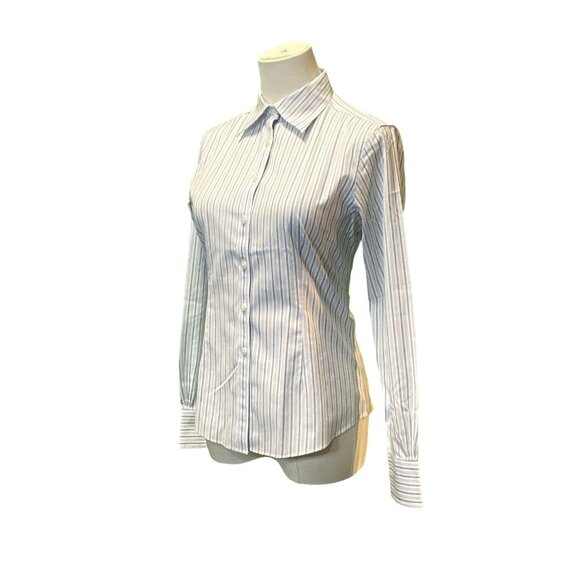 Brooks Brothers Long Sleeve Spread Collar Blue Striped Cotton Blend Shirt 4P - Picture 1 of 6